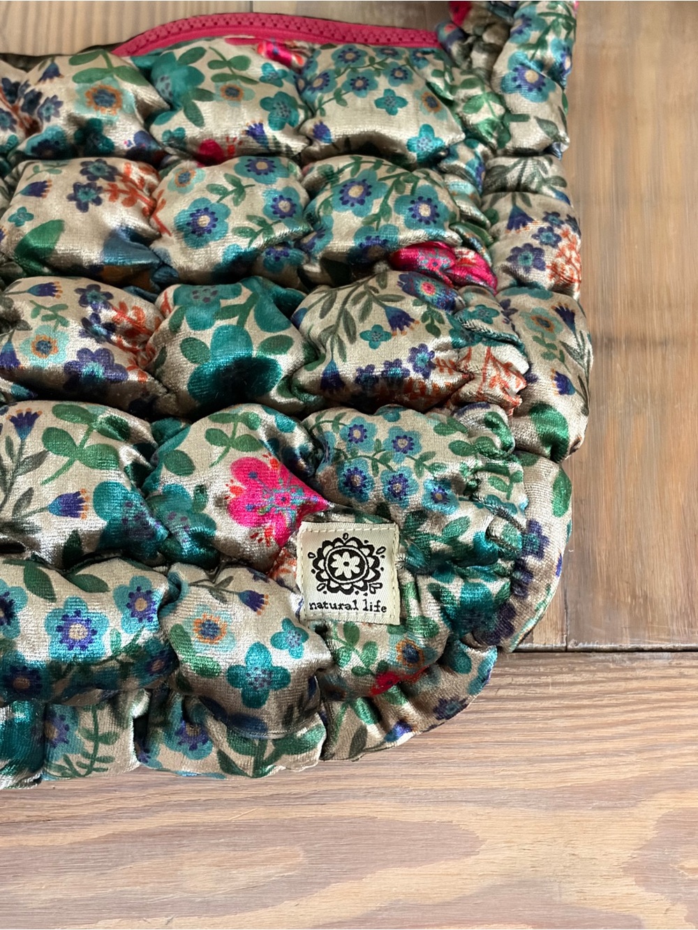 Natural Life Quilted Teal Floral Velvet Bag 🍂 🆕 - Picture 3 of 11
